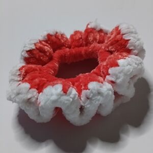 Red and White Plush Hair Scrunchie